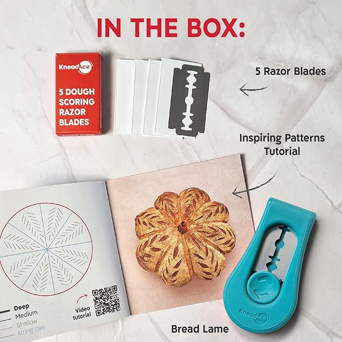 Upgraded Extractable & Magnetic Bread Lame Dough Scoring Tool - Professional Sourdough scoring tool for Sourdough Bread baking & Bread Making Tools - Scoring Patterns booklet & 5 Razor Blades
