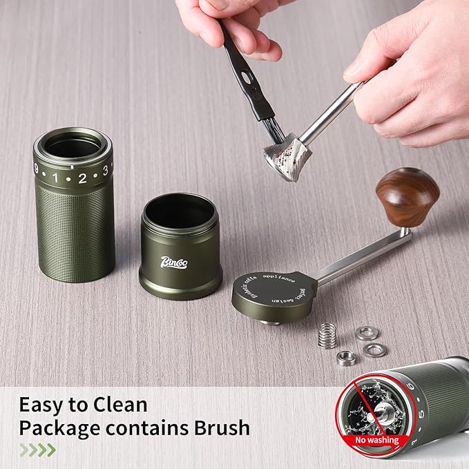 Bincoo Manual Coffee Grinder with Foldable Handle– External Setting Hand Coffee Grinder with Steel Burr,Compact and Portable for Home/Travel/Camping(Green)