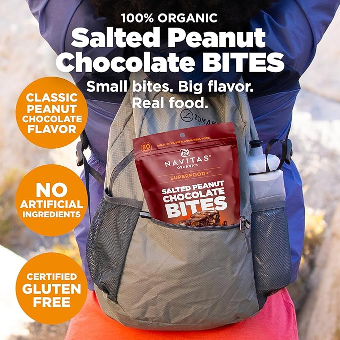 Navitas Organics Salted Peanut Chocolate Superfood+ BITES – Power Snacks – All Natural Plant Based – Clean Energy & Nutrition – USDA Organic, Non GMO, Gluten Free, Kosher, Vegan (8oz. Bag 11 Servings)