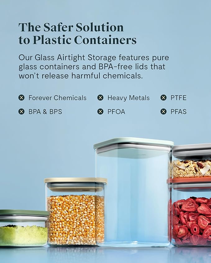 Caraway 2.5qt Glass Airtight Food Storage Container with Lid – Non-Toxic, BPA-Free Kitchen Storage Container – Stackable, Space-Saving Airtight Container for Dry Goods and More - Mist