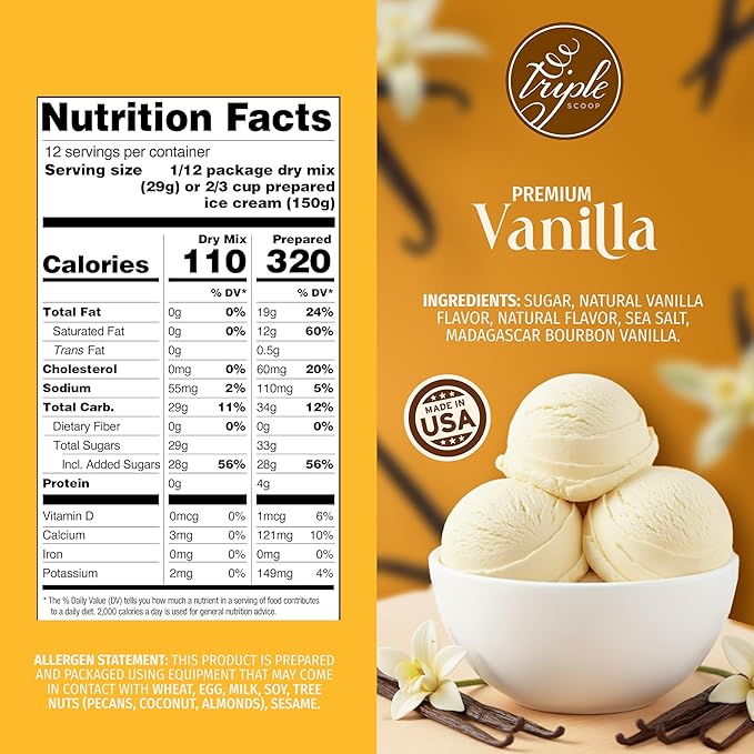 Triple Scoop - Premium Vanilla (2) Ice Cream Mix For Ice Cream Maker. Simple, Easy, Delicious. From Gourmet Mix To Maker in 5 Minutes, Makes 2 Creamy Quarts. Made in USA. (2 Pack, Vanilla)