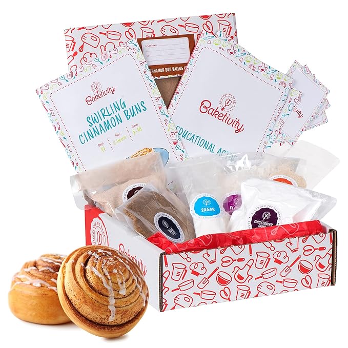 BAKETIVITY Kids Baking DIY Activity Kit - Bake Delicious Cinnamon Buns with Pre-Measured Ingredients – Best Gift Idea for Boys and Girls Ages 6-12