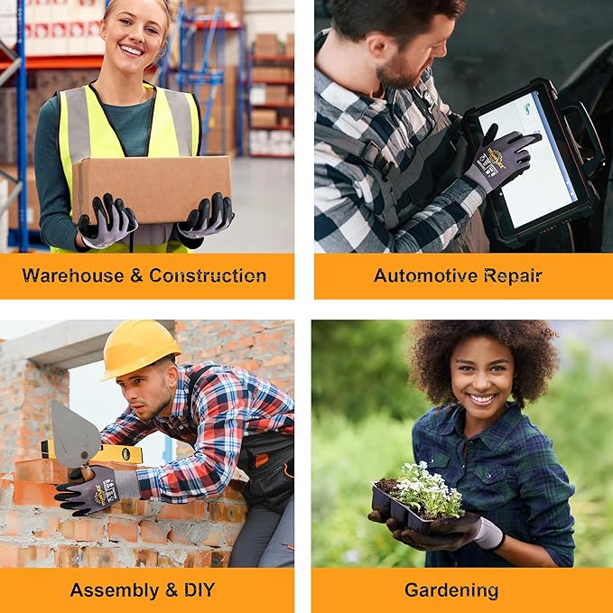 TitanFlex Work Gloves Microfoam Nitrile Coated Men Women, Safety Warehouse Gloves with Grip, Touchscreen, Seamless Knit Nylon