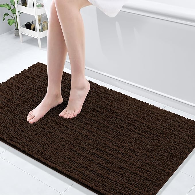 Arotive Luxury Chenille Bathroom Rug Mat, Extra Soft Thick Absorbent Shaggy Bath Rugs, Non-Slip Machine Wash Dry, Plush Bath Mats for Bathroom, Shower and Tub, 54x24, Brown