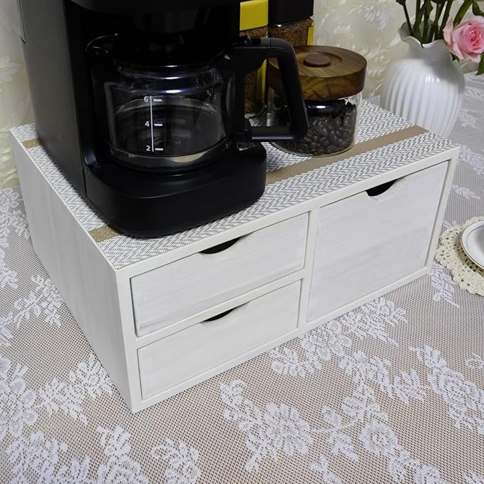 Kitchen Storage Organizer with 3 Drawers for Coffee Brew K Cup/Coffee Pod Holder - Office Organization Drawer for Desk, Multi-Purpose Mini Wood Cabinet Countertop Stand Shelf CF2D3C White