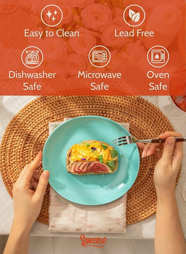 Sweese Porcelain Dessert Plates - 7.8 Inch Salad Plates, Small Appetizer Plates Set of 6 - Dishwasher, Microwave, Oven Safe - Azure Dreamscape Color