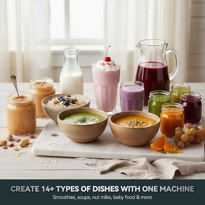Glass Blenders for Kitchen – Stainless Steel Professional Blender for Smoothies 1500W Motor, Food Processor Combo 9 Adjustable Speeds, 14 Preset Programs, BPA-Free Glass Jar blender, Nut Milk, Soups