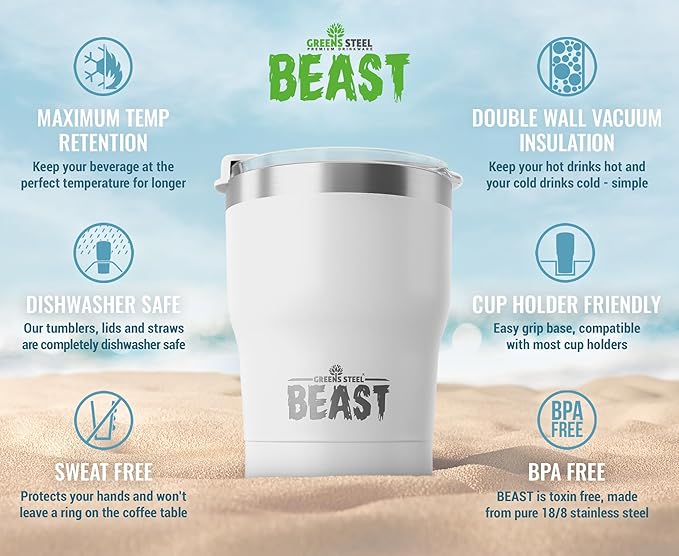 Beast 10 oz Tumbler Stainless Steel Vacuum Insulated Coffee Ice Cup Double Wall Travel Flask (Arctic White)