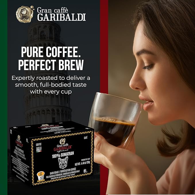 Caffè Garibaldi Colombian Decaf Coffee Pods, Single-Serve Capsules for Keurig K-Cup Brewers, Single Serve Cups with 100% Arabica Blend for Coffee Makers, 12 Count Recyclable Pods - Medium Roast
