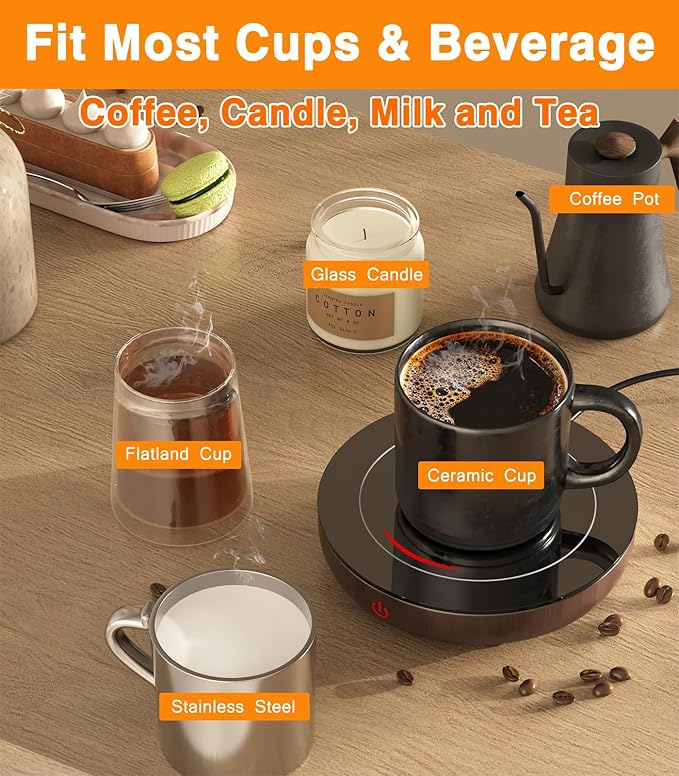 Coffee Mug Warmer with Gravity Sensor, Mug Warmer for Desk with LED Light, 3 Temp Settings & 6H Auto Shut Off Coffee Warmer, Electric Candle Warmer Plate for Beverage, Coffee, Tea, Milk