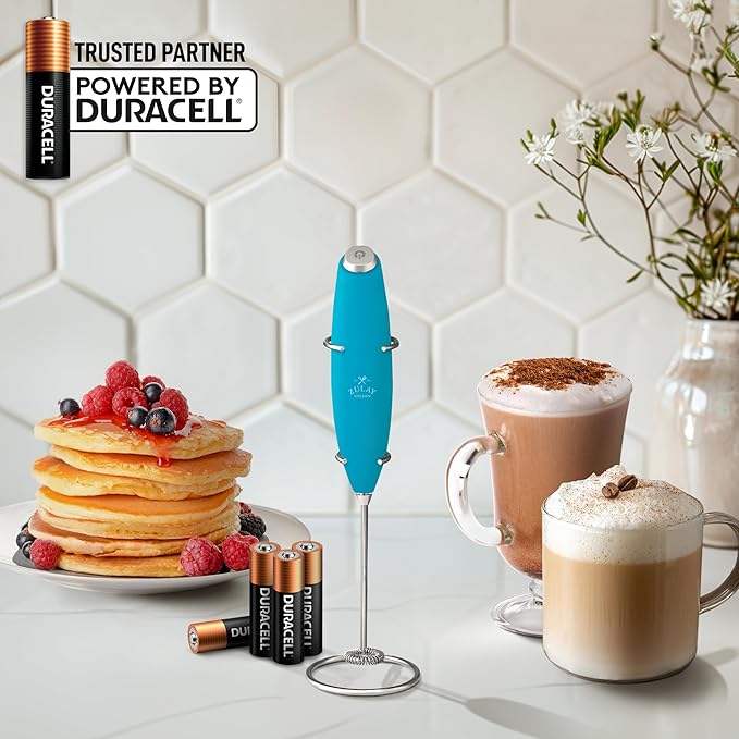 Zulay Powerful Milk Frother Handheld Foam Maker for Lattes - Whisk Drink Mixer for Coffee, Mini Foamer for Cappuccino, Frappe, Matcha, Hot Chocolate by Milk Boss (Teal)