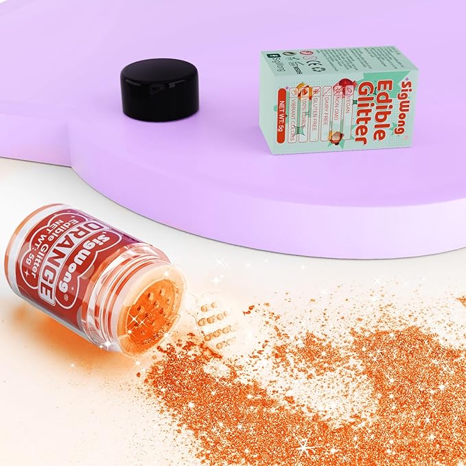 Orange Edible Glitter - 5g Food Grade Cake Decorating Shimmering Glitter, Edible Sprinkle Luster Dust for Drinks, Chocolates, Fondant, Strawberries, Cupcakes, Candy, Cookie - Vegan