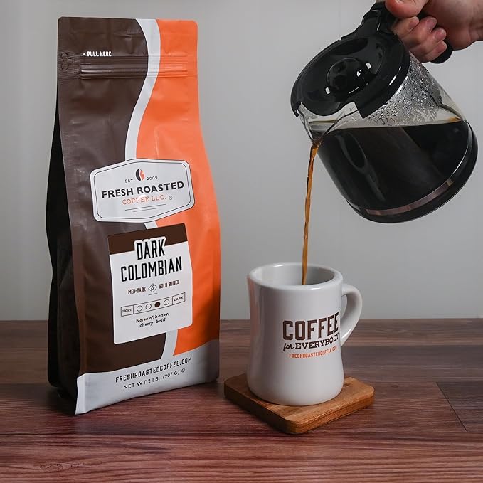Fresh Roasted Coffee, 100% Dark Colombian, 2 lb (32 oz), Med-Dark Roast, Whole Bean, Kosher