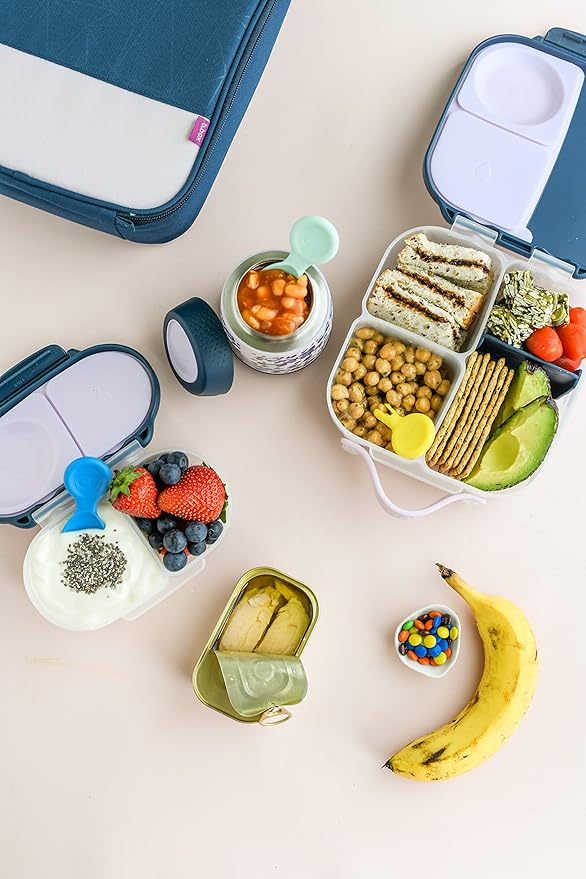 b.box Snack Box for Kids & Toddlers: 2 Compartment Snack Containers, Mini Bento Box, Lunch Box. Leak Proof, BPA free, Dishwasher safe. School Supplies. Ages 4 months+ (Indigo Rose, 12oz capacity)