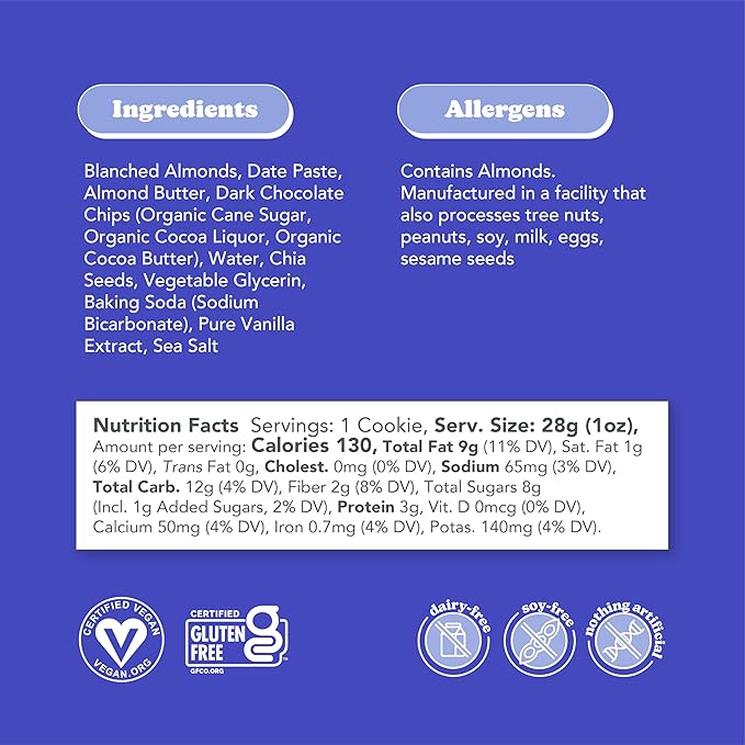 Love + Chew Chocolate Chia Minis Bulk Box - Tasty, Gluten Free Cookies - Vegan, Healthy, Paleo, Non GMO - Individually Wrapped and Soft Baked - Made from High Protein Almonds - 1 Ounce Each, 80 Count