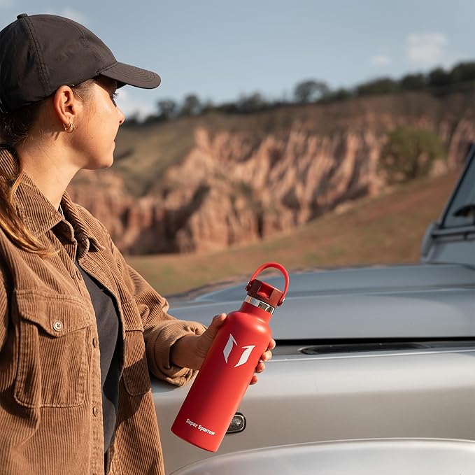 Super Sparrow Insulated Water Bottle - 17 Oz / 25 Oz / 32 Oz - Standard Mouth FlipFlow Flask - BPA Free, Leak Proof Drink Bottle- Ergonomic Straw Water Bottles for Work, Gym, Travel, Sports