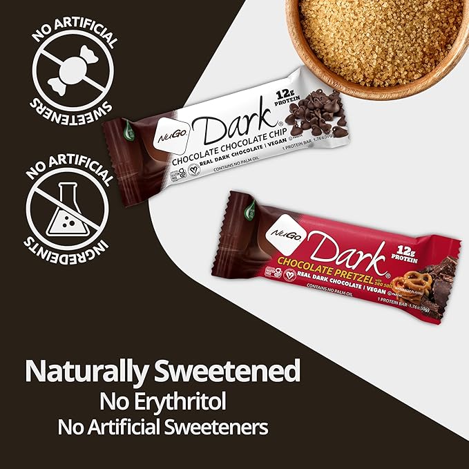 NuGo Dark Chocolate Peanut Butter Cup, 12g Protein Bar, Vegan, Gluten Free, Non-GMO, Kosher Pareve 12 Count