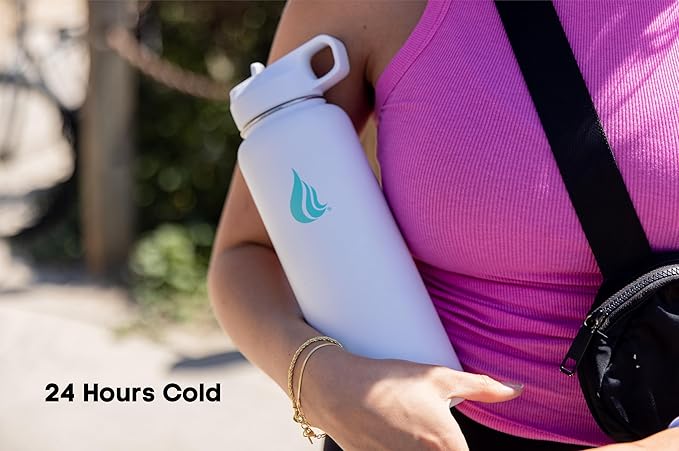 HYDRO CELL Stainless Steel Insulated Water Bottle with Straw - For Cold & Hot Drinks - Metal Vacuum Flask with Screw Cap and Modern Leakproof Sport Thermos for Adults (White 40oz)