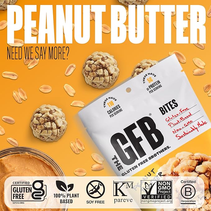 The GFB, Peanut Butter Protein Bites - Gluten Free Protein Balls – Non GMO, Soy Free, Vegan - Snack Size Plant Based Energy Balls, 4 oz (1 Count)