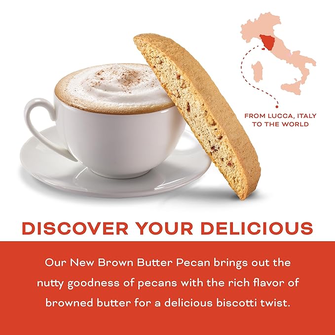 Nonni's Brown Butter Pecan Biscotti, Nutty Pecan Cookie with Rich Browned Butter Flavor, 8 Individually Wrapped Bakery Snacks, 5.52 oz, 6 Pack
