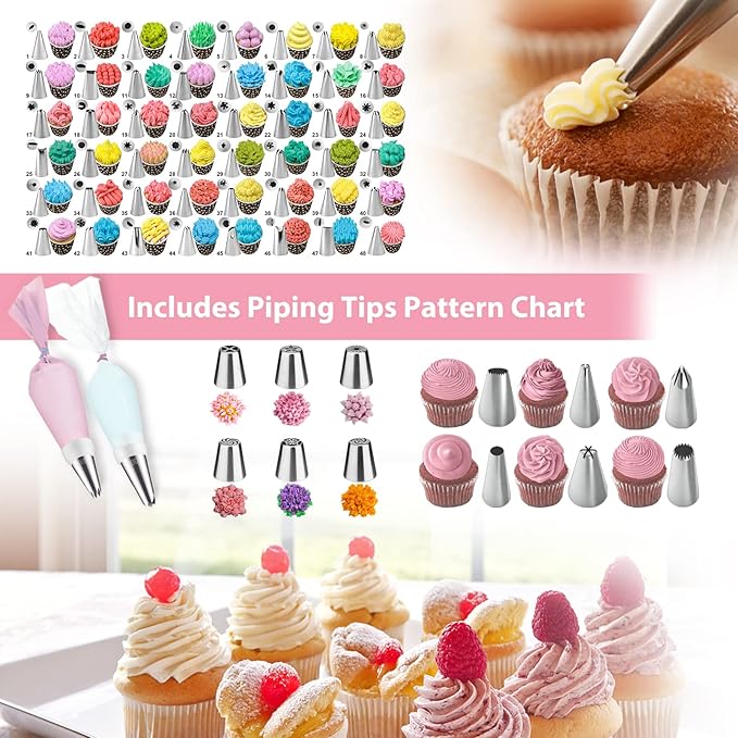 Cake Decorating Supplies Tools Kit: 358pcs Baking Accessories with Storage Case - Piping Bags and Icing Tips Set - Cupcake Cookie Frosting Fondant Bakery Set for Adults Beginners or Professional, Pink