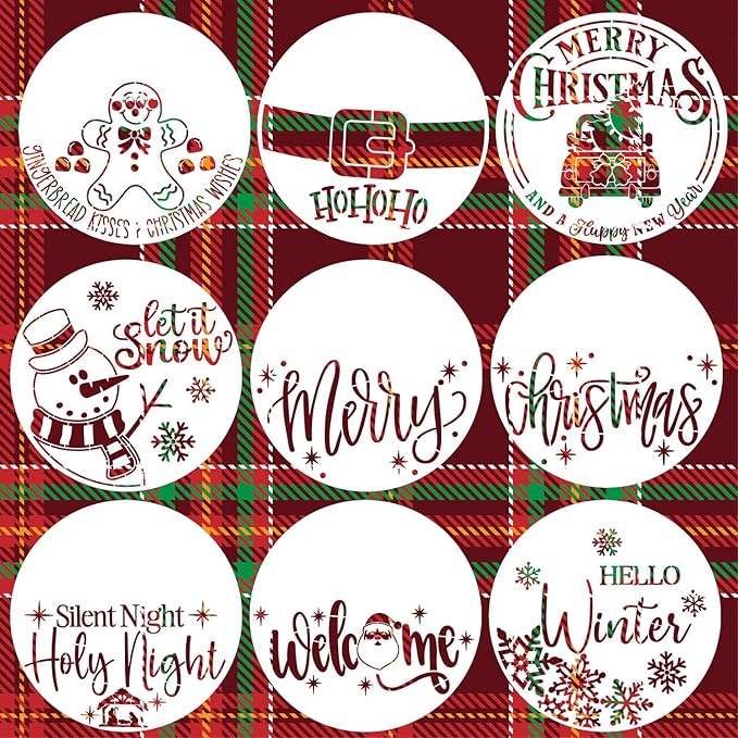 Large Christmas Stencils 12” Christmas Stencil for Painting on Wood Holiday Stencils for Crafts Reusable Merry Christmas Drawing Templates for Door Hanger Porch Wreath Doormat Decor