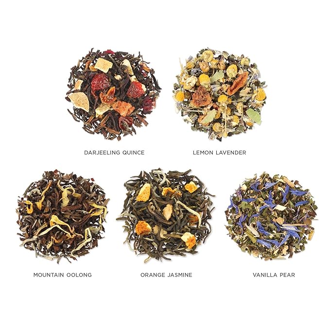 Tea Forte Lotus Single Steeps Loose Leaf Premium Tea Gift Set Sampler, 15 Count 3 of Each Assorted Blends, Pre-Portioned Single Serve Pouches, Steeps 12 oz