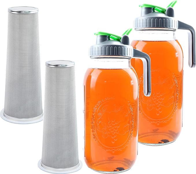 64 Oz Mason Jar Cold Brew Coffee Tea Maker With Food Grade Filter Infuser 2 Quart Glass Pitcher With Lid Half Gallon Iced Hot Tea Pitchers Leak-Proof Jug For Coffee Sun Tea Juice Lemonade Cold Brew