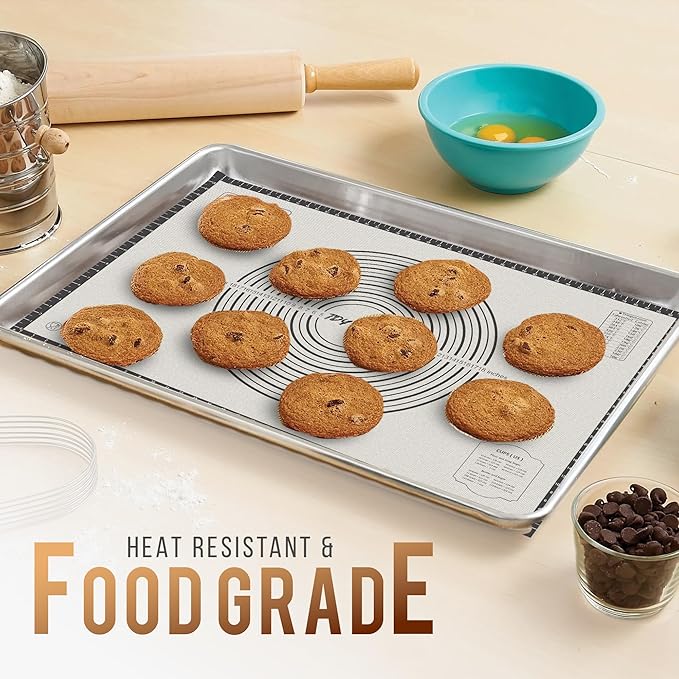 36 * 24 inches Black, Non-Slip Silicone Baking Sheets - Baking Mat with 0.7mm Thickness - Non-Stick Pastry & Cookie Mat for Kitchen Counter for Rolling Out Dough with Measurements.