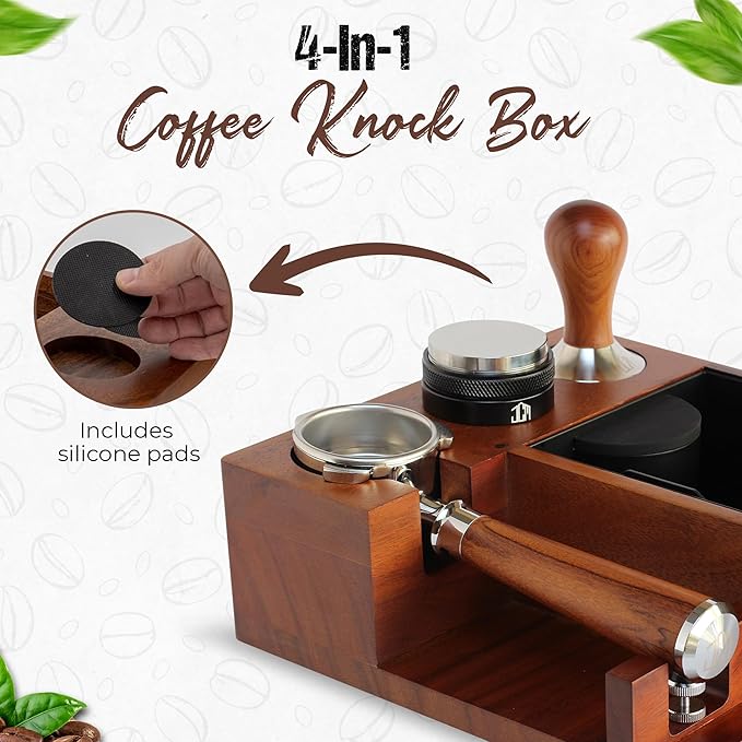 Espresso Knock Box & Tamping Station - Coffee Organizer Box for 51-54mm Tamper, Distributor, Portafilter Accessories - Includes Cleaning Brush