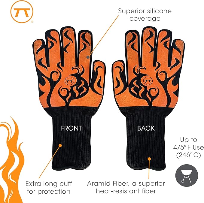 Outset Heat Resistant Grill Glove, Set of 1 with Flames Design