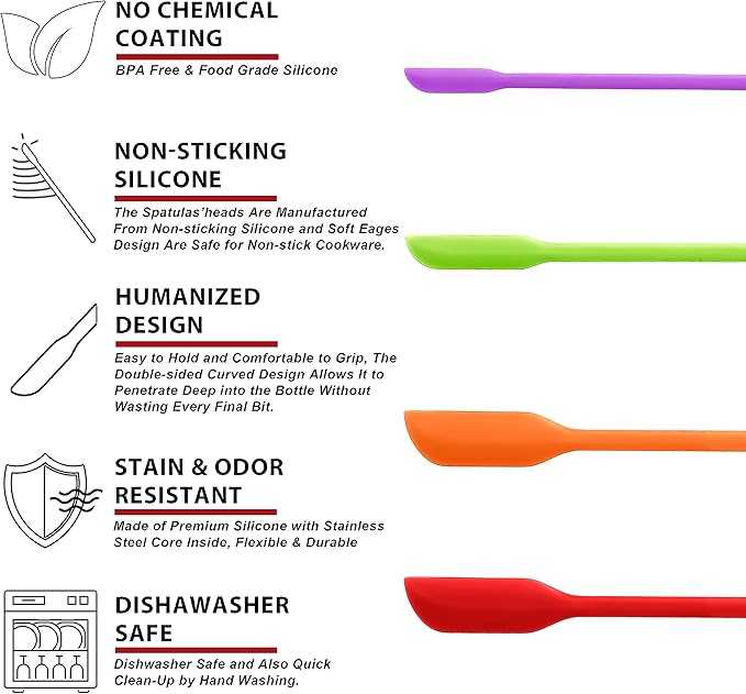 Anaeat Mini Silicone Spatulas - Set of 4 Multifunctional Small Kitchen Scraper Lotion Stirrer Tiny Makeup Beauty Spatula Reusable for Jam Jar, Cosmetic Bottles, Narrow Can and Thin Bottles (Colorful)