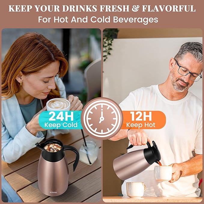 51 Oz Thermal Coffee Carafe, Stainless Steel Insulated Vacuum coffee crafts to keep coffee hot, 1.5 Liter Tea Water Coffee and Beverage Dispenser (Copper)
