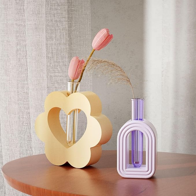 Heart Resin Vase Mold with Test Tube Culture Water Plant Silicone Molds for Crafts Epoxy Resin Casting Mold for DIY Flower Holder Home Office Decor Wedding (Style 3)