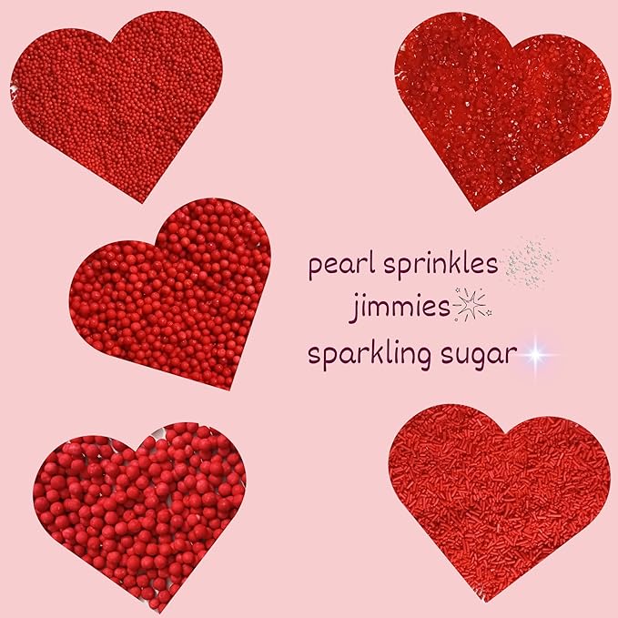 Confect Red Sprinkles Mix – Valentine’s Day, Birthday Cake & Cupcake Decoration – Includes Dragees, Jimmies & Sparkling Sugar –Edible Dessert Topping-Vegan, Gluten-Free, Nut-Free, Soy-Free, Dairy-Free, Palm Oil-Free- 5 Oz