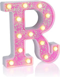 Foaky Pink Light up Letters，Pink Party Decorations,Girls Room Decor,Glitter Light Up Letters,Alphabet Letter Sign for Night Light Birthday Party Girls Gifts, Home Bar Decoration（R）