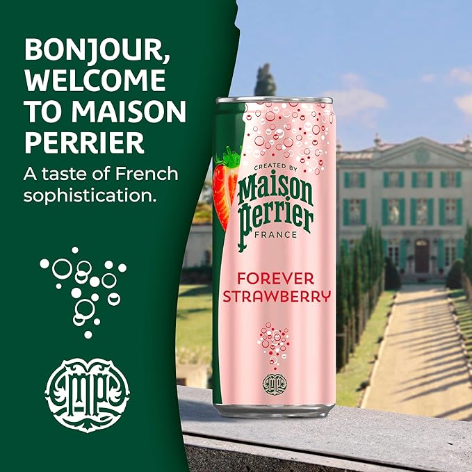 Maison Perrier Forever Strawberry Flavored Sparkling Water, 11.15 Fl Oz Cans, 8 Count, 3 Pack