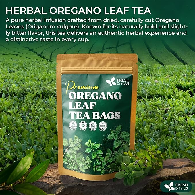 FreshDrinkUS, Oregano Leaf Tea | 135 Tea Bags – Pure Herbal Infusion from Origanum vulgare - Naturally Bold & Aromatic Flavor - Premium Quality, Sustainably Sourced. Vegan