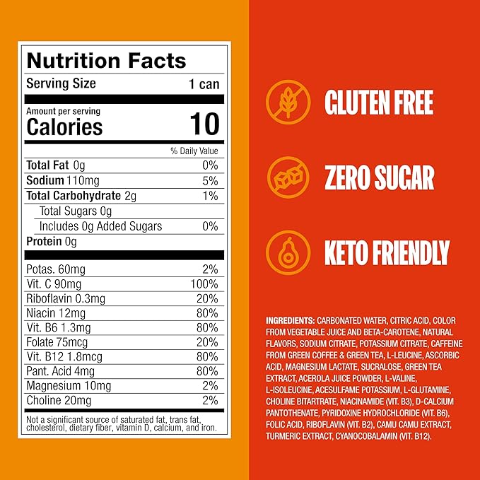 ZOA Zero Sugar Energy Drinks, Mango Splash - Sugar Free with Electrolytes, Healthy Vitamin C, Amino Acids, Essential B-Vitamins, and Caffeine from Green Tea - 12 Fl Oz (Pack of 12)