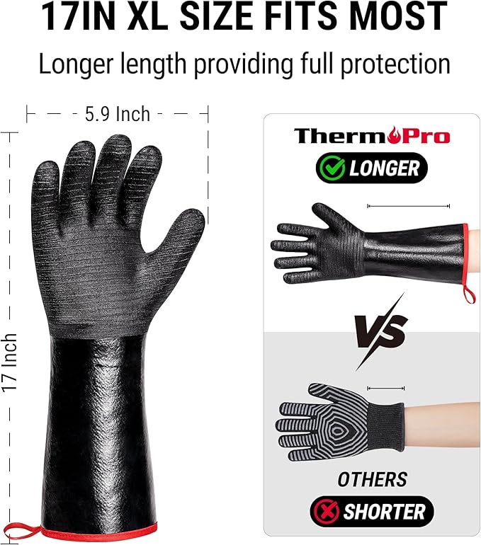 ThermoPro 932°F Heat Resistant BBQ Gloves, 17" Waterproof Oven & Grill Gloves, Oil & Slip-Resistant Neoprene Grill Mitts for BBQ, Fire Pit, Rotisserie, Smoker Accessories Gifts for Men and Women
