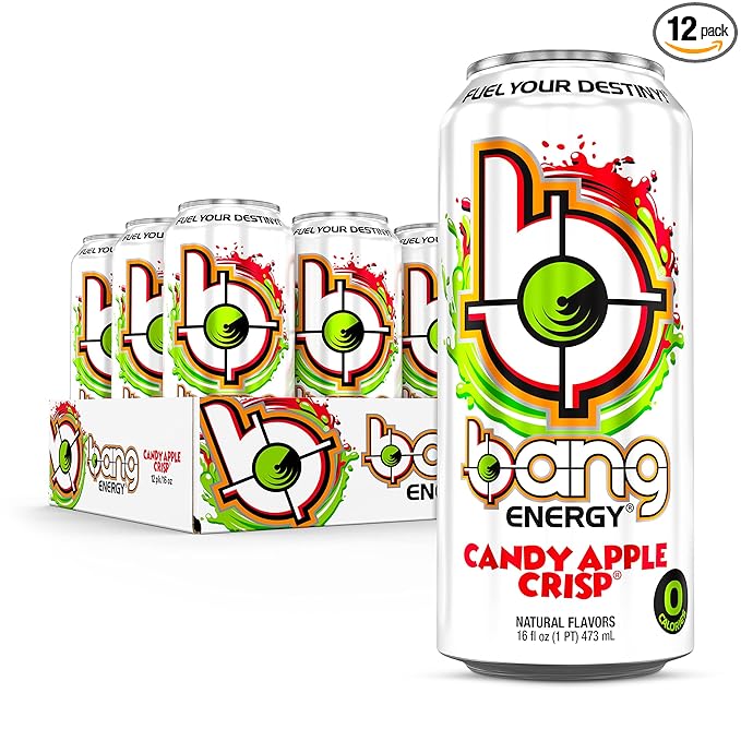 Bang Candy Apple Crisp Energy Drink, 0 Calories, Sugar Free, 16 Fl Oz (Pack of 12)