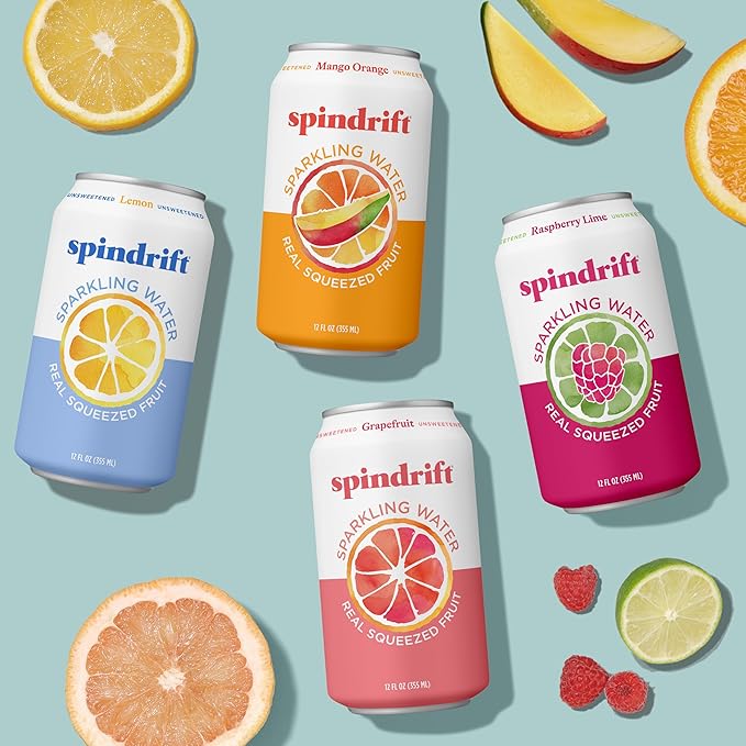 Spindrift Sparkling Water, 4 Flavor Variety Pack, Made with Real Squeezed Fruit, 12 Fl Oz (Pack of 20)
