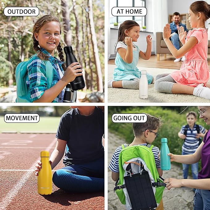 Insulated Water Bottle, 2 Pack-9oz Stainless Steel Water Bottles with straw lid, Metal Sports Water Bottles for Boys,Girls, Double Wall Vacuum BPA-Free Flask for School, Sports (Grey-Cream)