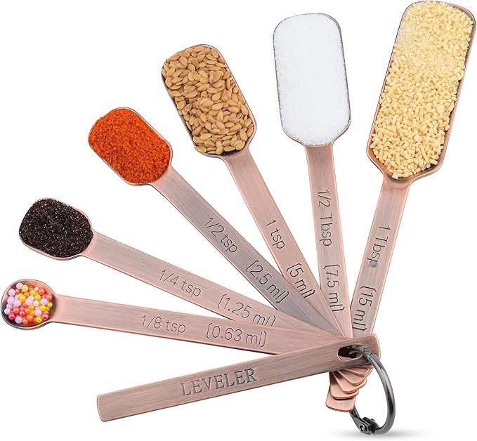 Copper Plated Measuring Cups and Spoons Set, Stainless Steel Measuring Cups and Spoons Set with 5 Kitchen Measure Cup, 6 Spice Measure Spoons, US&Metric Measuring Tools for Baking