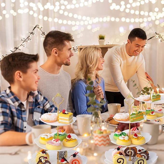 Sawysine 6 Pack 3 Tiers Dessert Stand Plastic Cupcake Stand Serving Trays Cupcake Display Stand Cookie Tray for Party and Platter for Home(Gold)