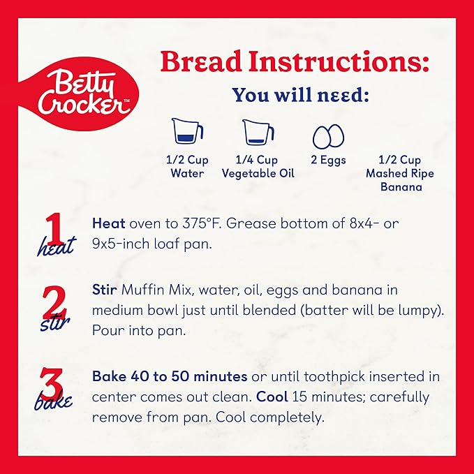Betty Crocker Banana Nut Muffin and Quick Bread Mix, Made with California Walnuts, 12.3 oz (Pack of 12)