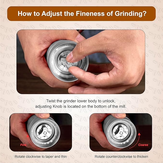 M6 Manual Coffee Grinder,Conical Hexagonal Burr & Double Bearings for Smooth Grinding,Portable Mini Hand Coffee Grinder for Espresso Pour Over French Press at Home or Camping Travling
