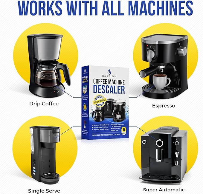 Descaling Powder Solution (6-Uses) Coffee Machine Descaler Cleaner | Compatible with Breville Keurig Nespresso Delonghi Ninja | To Descale Automatic Coffee Pots & Makers & Espresso Machines