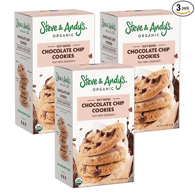Steve & Andy’s Deliciously Induldent Soft Bake Chocolate Chip Cookies – Organic, Gluten Free, Non-Gmo, Nut Free, Wheat Free, Soy Free – 16.5 Oz, 3 Boxes (30 Cookies)