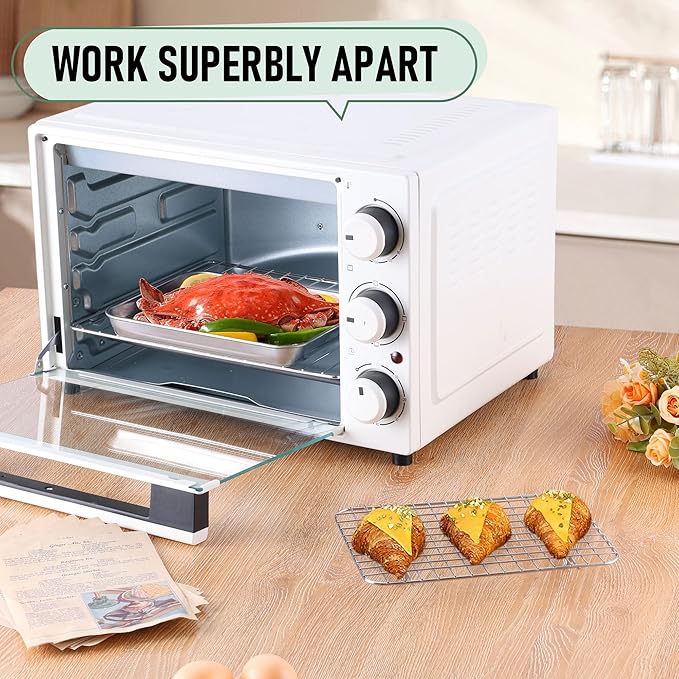 Toaster Oven Pan with Rack Set (2 Small Baking Sheets+2 Grill Racks), 9 x 7 Inch Stainless Steel Small Cookie Sheets Bacon Tray with Grid Cooling Racks for Baking Roasting Grilling, Dishwasher Safe